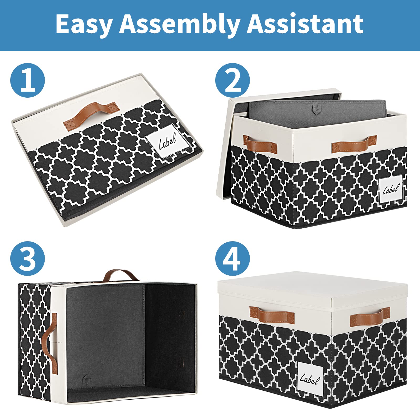 Ghvyennttes Extra Large Storage Bins With Lids, Foldable Fabric Storage Boxes With Lids And 3 Leather Handles, Sturdy Storage Ba